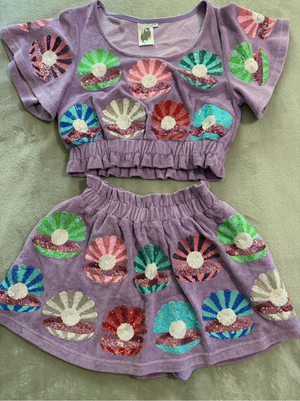 QUEEN OF SPARKLES Lavender Sequin Shell Two-Piece Skirt Set